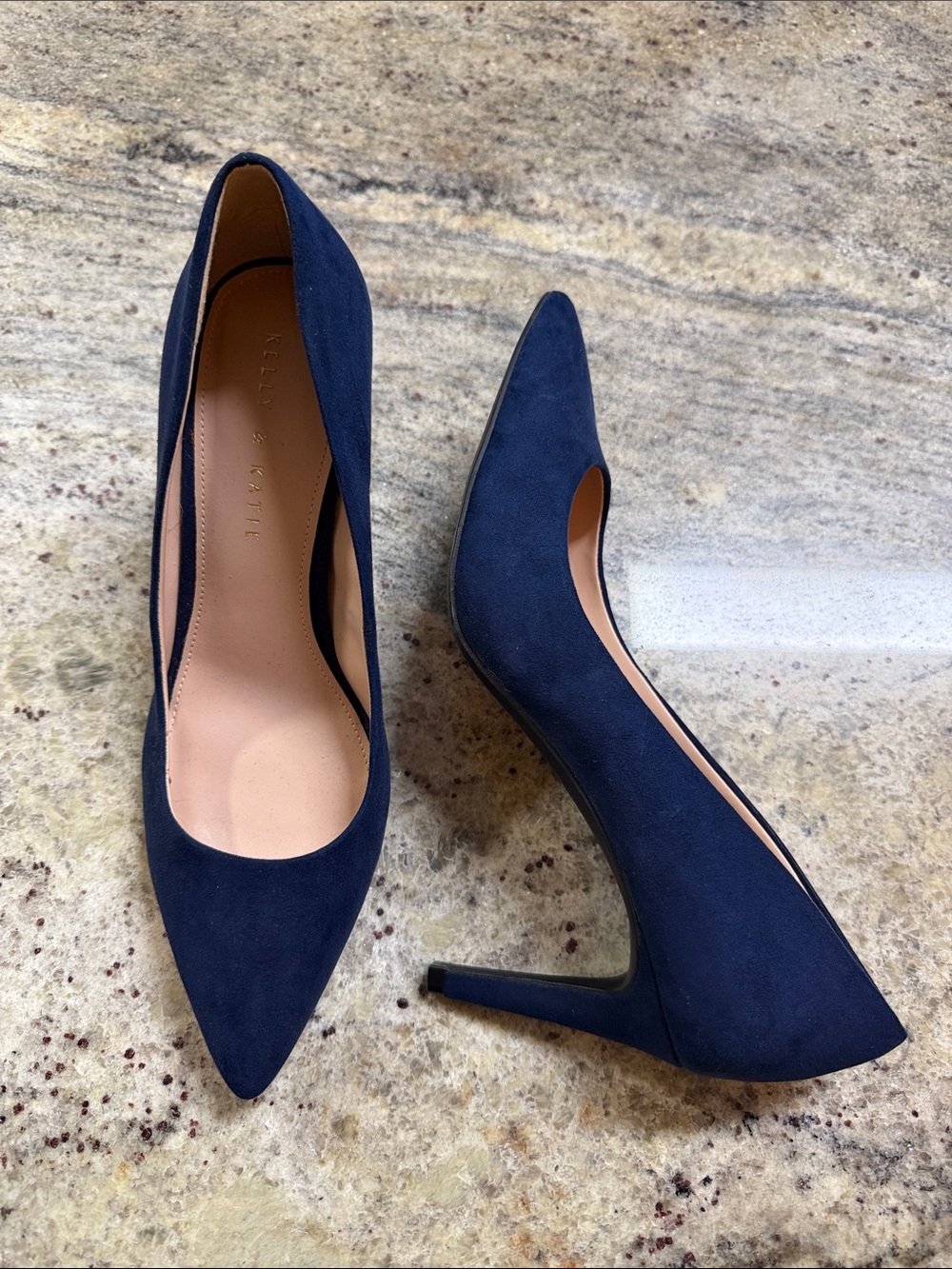 Kelly & Katie Navy Pointed Toe Suede Pumps